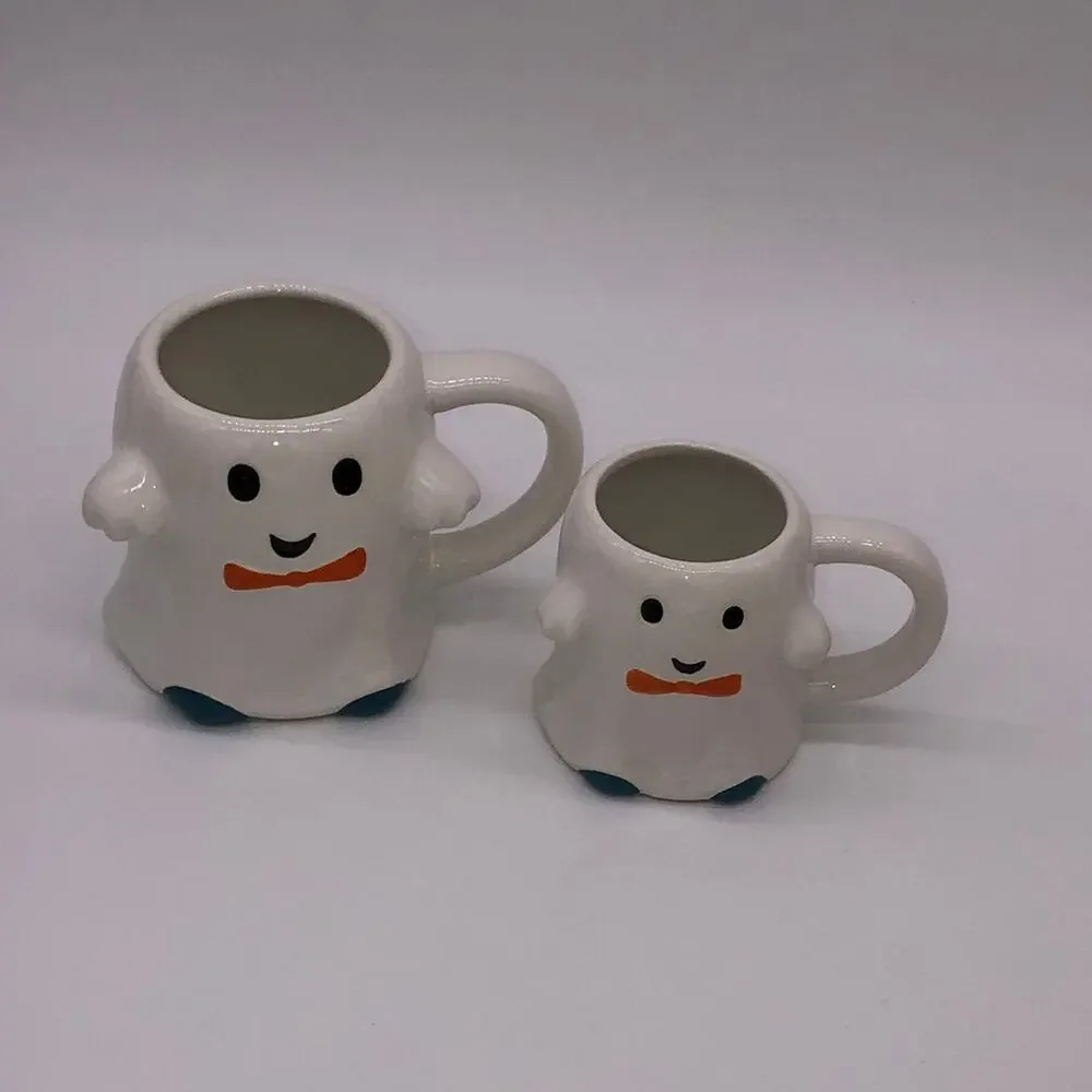 Set of 2 Hyde & Eek Halloween Ghost In Bow Tie Mugs Large & Mini Mommy & Me